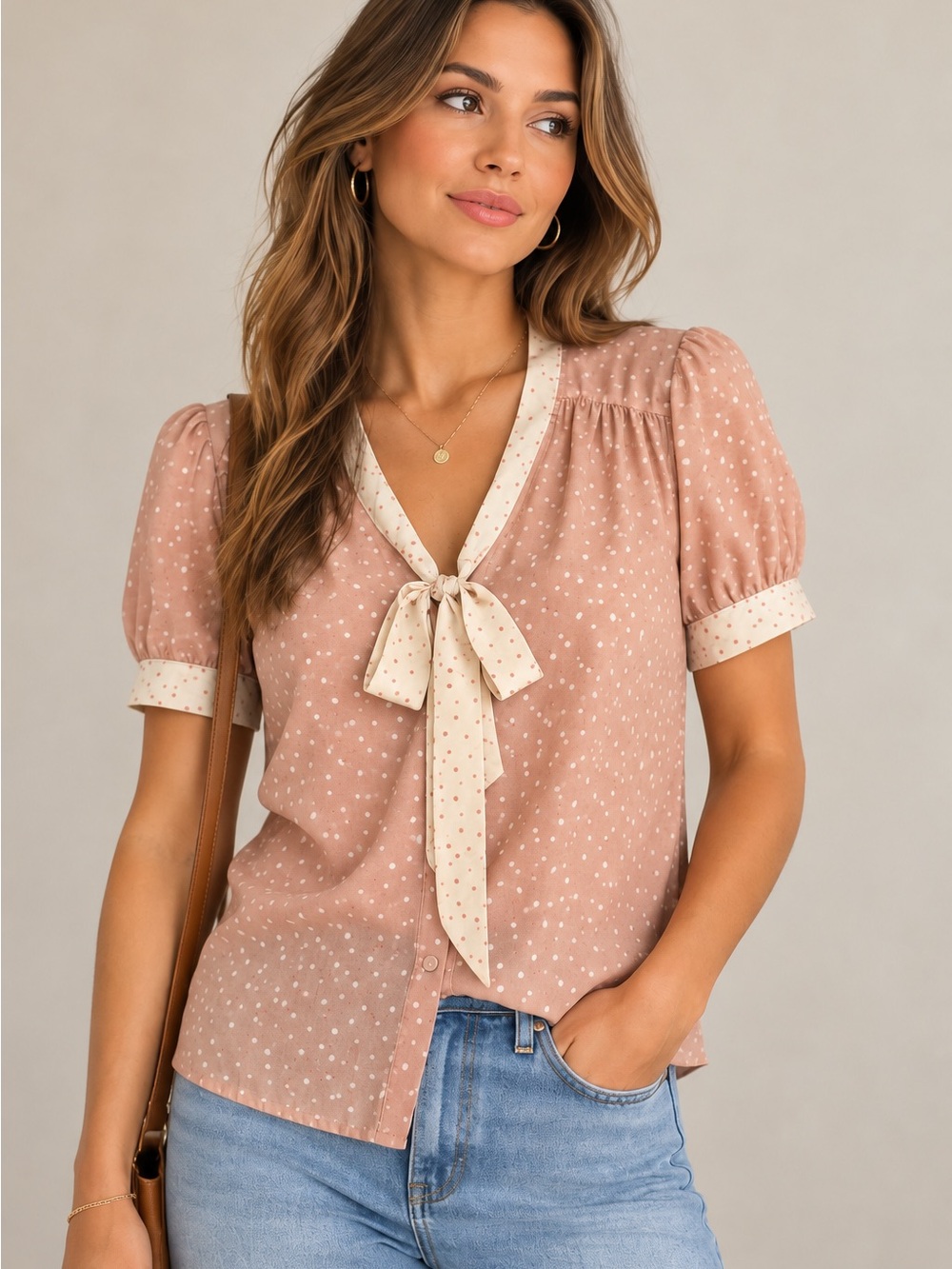 Jason Wu For Target Dusty Rose Polka Dot Tie-Neck Blouse